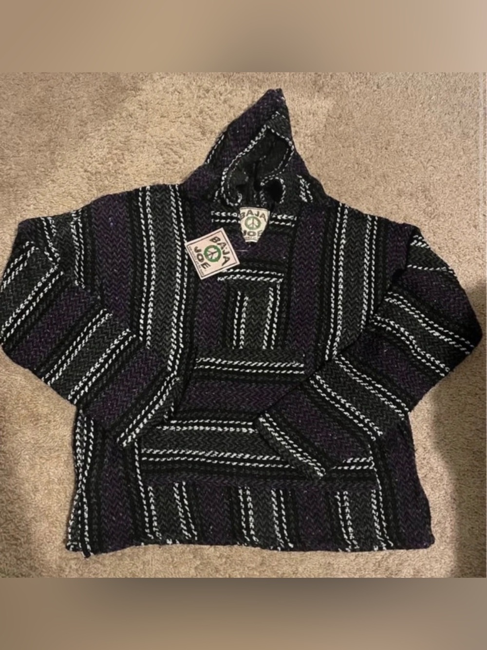 NWT Baja Style Hooded Pullover - Black & Purple Stripes